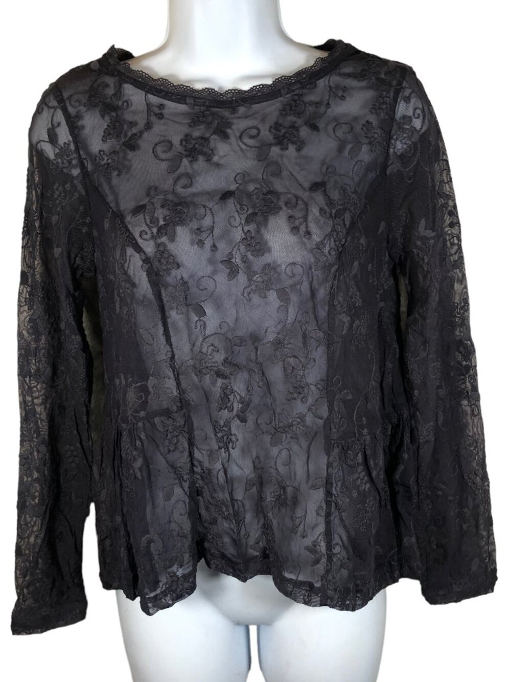 Divided by H&M Gray Lace & Embroidery Long Sleeve Peplum Top Shirt Floral Cute S